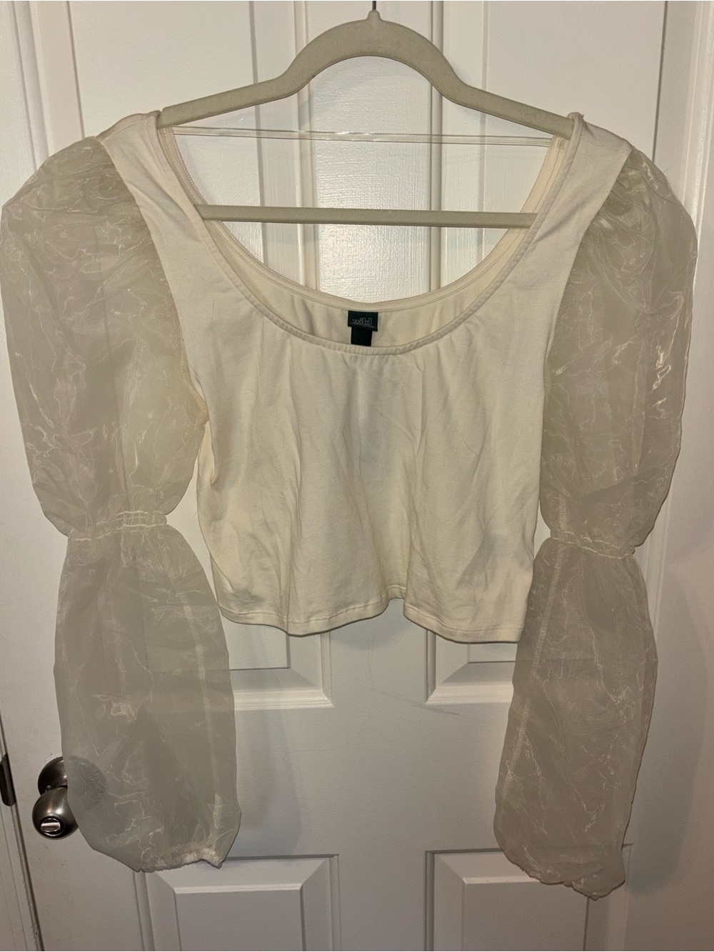 wild fable Cream Sheer Puff-Sleeve Crop Top - M